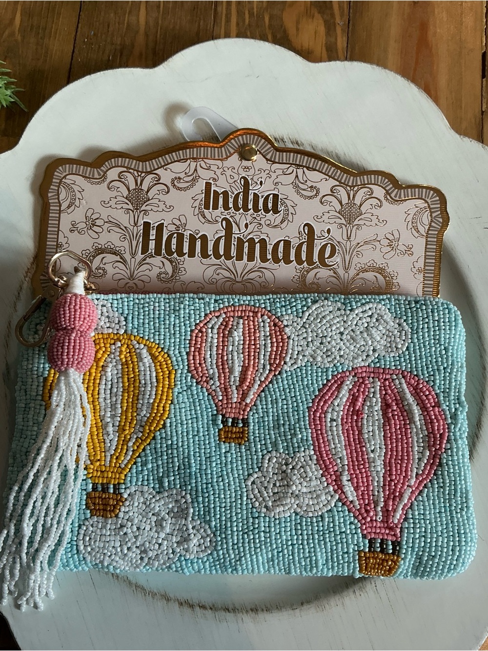 Beaded Hot Air Balloon Clutch in Light Blue